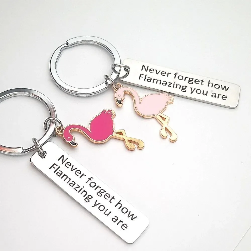 Motivational Flamingo Stainless Steel Keychain - Light Pink